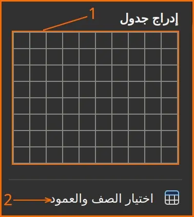 صورة: 62: خيارات إدراج جدول