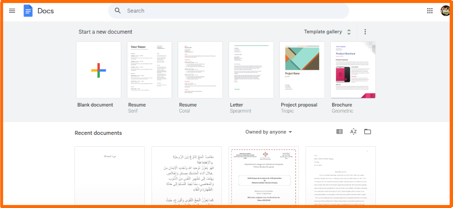 أول واجهة ل google docs